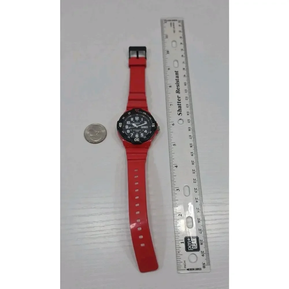 Casio MRW-200H Red & Black Analog Quartz Watch Day/Date New Battery Clean W287